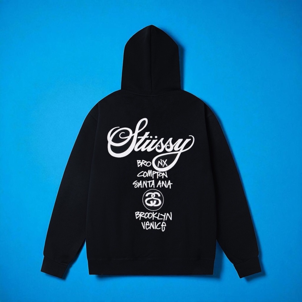 Stussy Black Hoodie with White Graphic